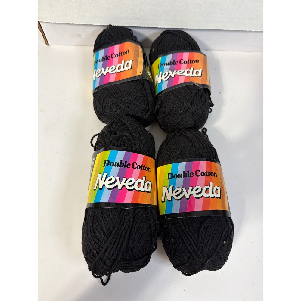 Neveda Double Cotton Yarn 4 Skeins Black 100% Cotton Made in Holland 400g Total